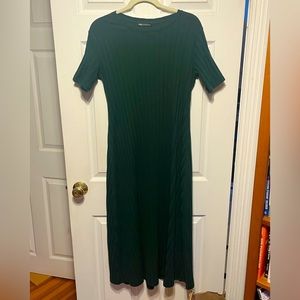 Zara Cotton Rib Dress in Bottle Green